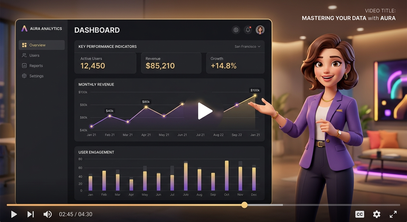 The winner: clean dashboard + animated character + video player